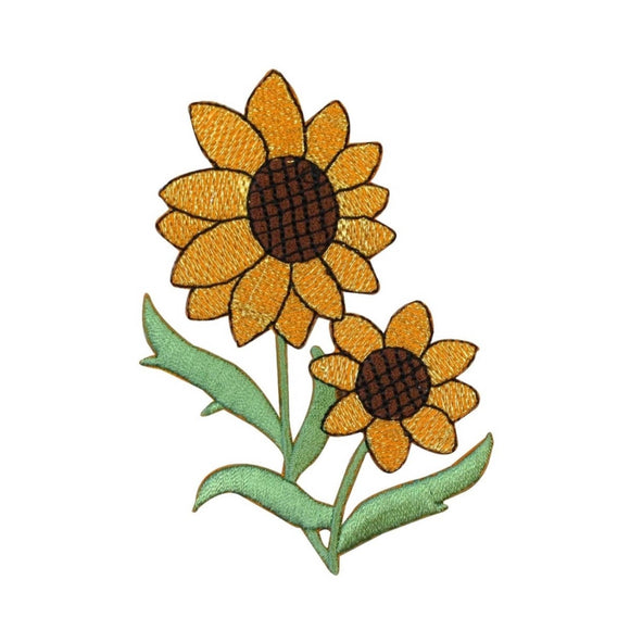 ID 6040 Pair of Sunflower Patch Shiny Flower Garden Embroidered Iron On Applique