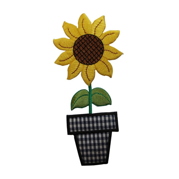ID 6049 Sunflower Potted Plant Patch Garden Flower Embroidered Iron On Applique