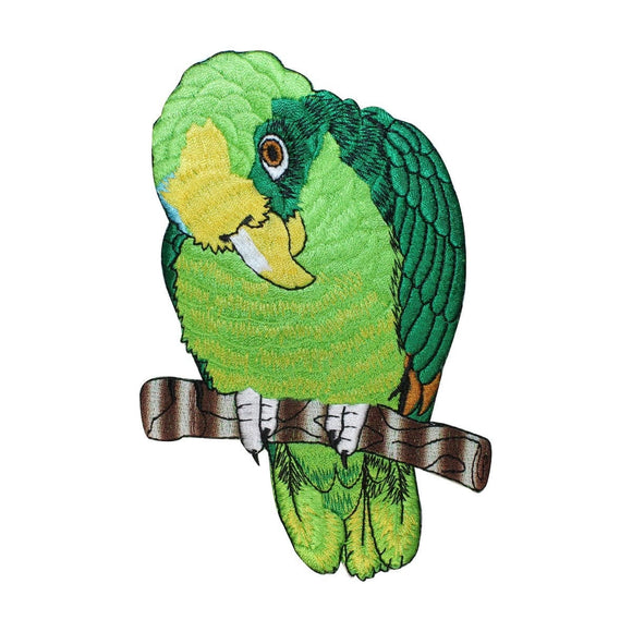 ID 5062 Green Parrot Large Patch Exotic Pet Bird Embroidered Iron On Applique