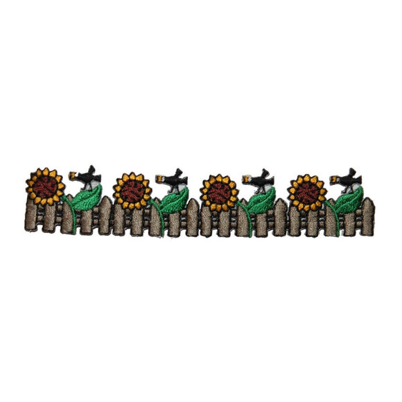 ID 6053 Sunflowers On Fence Patch Garden Flowers Embroidered Iron On Applique