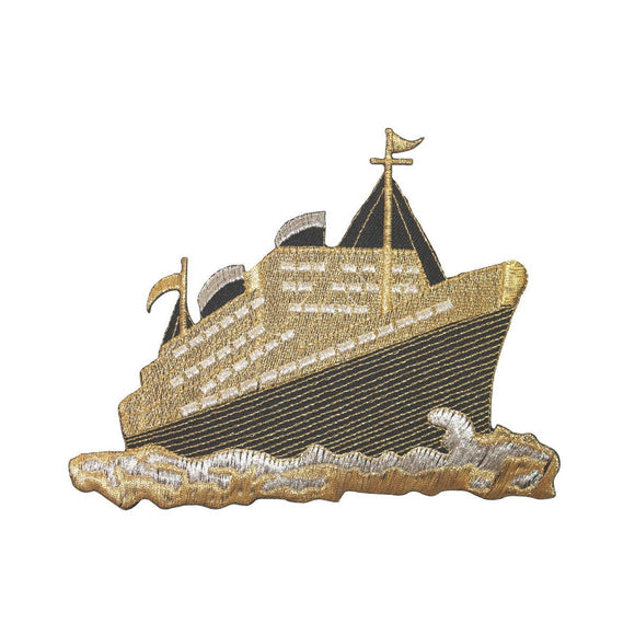 ID 5067 Gold Cruise Ship Large Patch Liner Boat Embroidered Iron On Applique