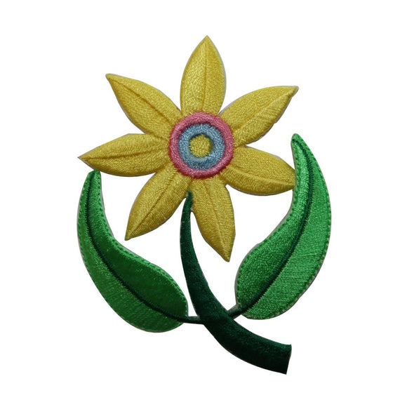 ID 6056 Yellow Flower On Stem Patch Garden Plant Embroidered Iron On Applique