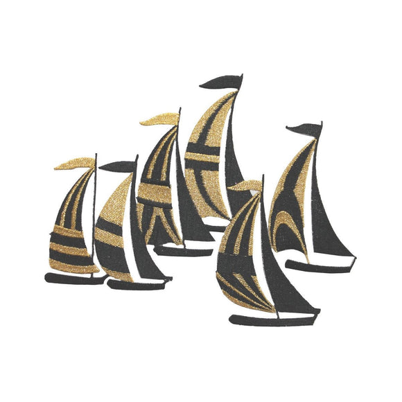 ID 5070 Gold Sail Boats Large Patch Ocean Sea Race Embroidered Iron On Applique