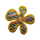 ID 6070 Checkered Yellow Daisy Patch Flower Garden Embroidered Iron On Applique