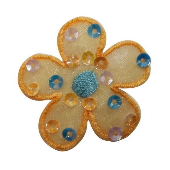 ID 6073 Sequin Yellow Daisy Patch Spotted Flower Embroidered Iron On Applique