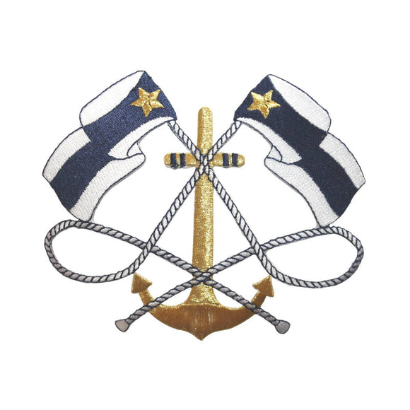 ID 5083 Nautical Crest Large Patch Sail Anchor Sea Embroidered Iron On Applique