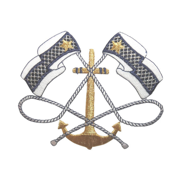 ID 5084 Nautical Crest Large Patch Sail Anchor Sea Embroidered Iron On Applique
