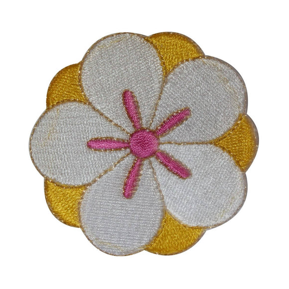 ID 6088 Yellow White Flower Symbol Patch Garden Embroidered Iron On Applique