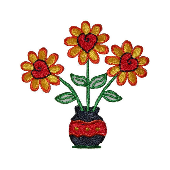 ID 6094 Love Potted Daisy Flower Patch Heart Bloom Embroidered Iron On Applique