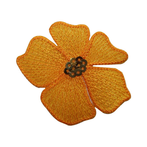 ID 6109 Sequin Orange Flower Patch Blossom Pedals Embroidered Iron On Applique