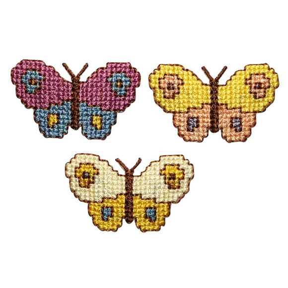 ID 2162ABC Set of 3 Knit Style Butterfly Patches Bug Embroidered IronOn Applique