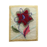 ID 6132 Red Flower Badge Patch Garden Picture Square Embroidered IronOn Applique
