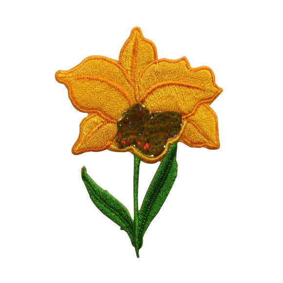 ID 6139 Yellow Sequins Flower Patch Plant Shiny Embroidered Iron On Applique