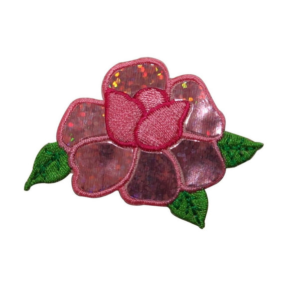 ID 6159 Pink Shiny Rose Flower Patch Glimmer Love Embroidered Iron On Applique