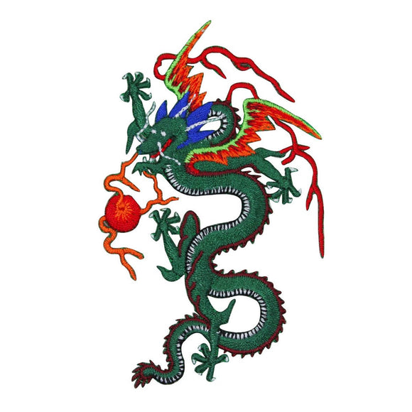 Green Chinese Dragon Patch Flying Legendary Serpent Embroidered Iron On Applique