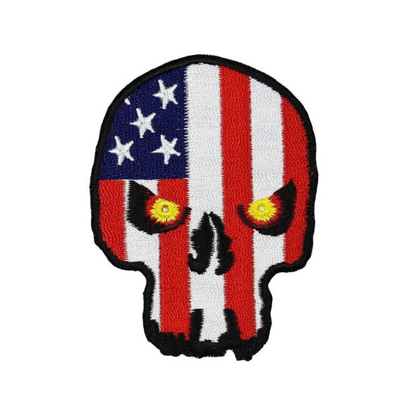 American Flag Skull Patch Patriotic Fire Eyes Fear Embroidered Iron On Applique