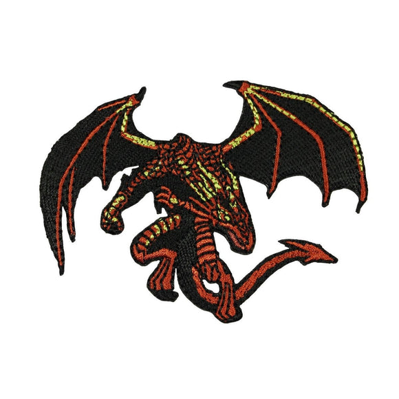Flame Red Flying Dragon Patch Mystical Beast Fire Embroidered Iron On Applique