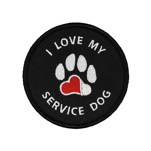 I Love My Service Dog Badge Patch Paw Print Heart Embroidered Iron On Applique