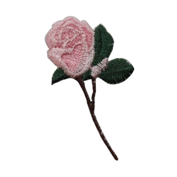 ID 6165 Pink Rose Flower Patch Stem Garden Love Embroidered Iron On Applique
