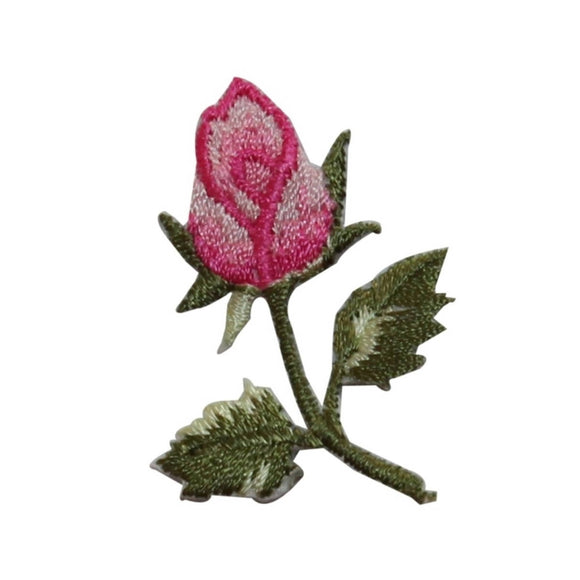 ID 6166 Pink Rose With Stem Patch Flower Garden Love Embroidered IronOn Applique