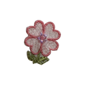 ID 6270 Beaded Pink Flower Patch Garden Craft Bloom Embroidered Iron On Applique