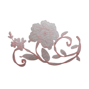 ID 6171 Pink Lace Rose Vine Patch Flower Fancy Bloom Embroidered IronOn Applique
