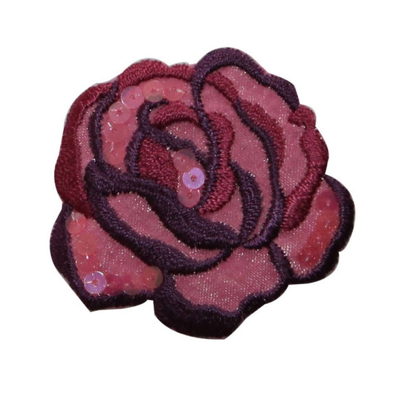 ID 6185 Pink Sequin Rose Bloom Patch Flower Love Embroidered Iron On Applique