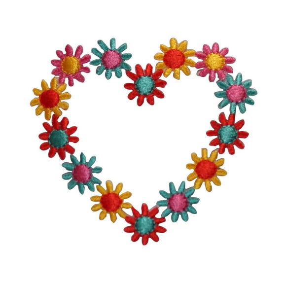 ID 6195 Multicolor Daisy Heart Patch Flowers Plant Embroidered Iron On Applique