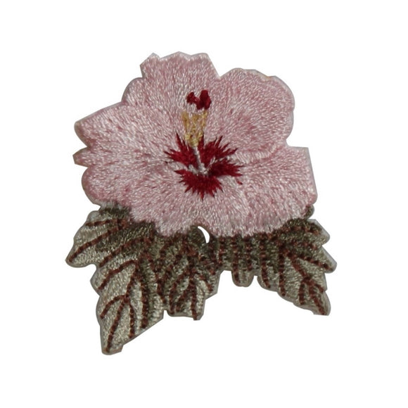 ID 6316 Pink Hibiscus Bloom Patch Flower Tropical Embroidered Iron On Applique