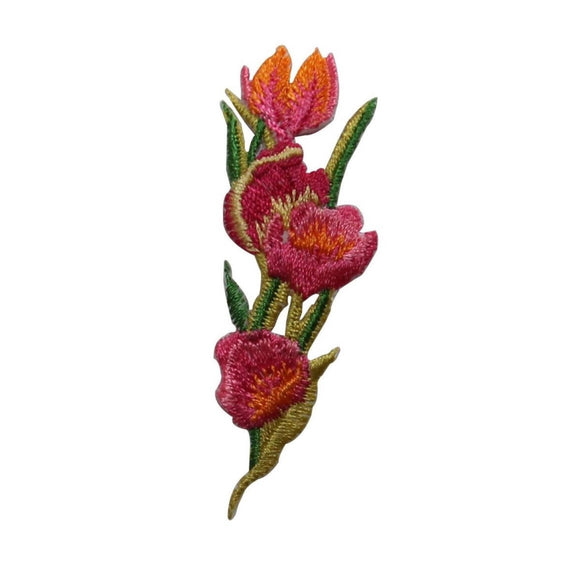 ID 6326 Red Tulip Flowers Patch Bouquet Spring Grow Embroidered Iron On Applique