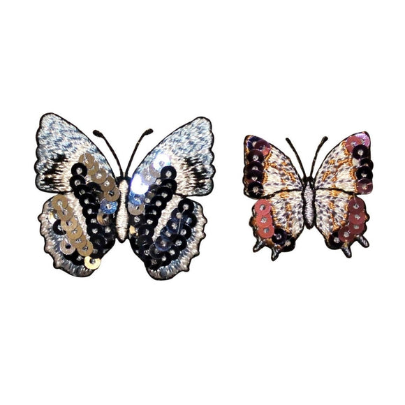 ID 2300AB Set of 2 Sequin Wing Butterfly Patches Bug Embroidered IronOn Applique