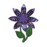ID 6431 Purple Sequin Flower Patch Plant Garden Leaf Embroidered IronOn Applique