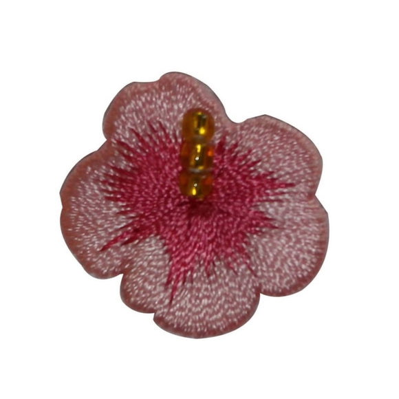 ID 6332 Pink Beaded Hibiscus Patch Tropical Flower Embroidered Iron On Applique