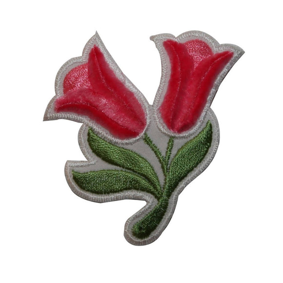 ID 6335 Soft Red Tulips Patch Fuzzy Flower Garden Embroidered Iron On Applique
