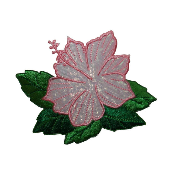 ID 6337 Shiny Pink Hibiscus Patch Tropical Flower Embroidered Iron On Applique