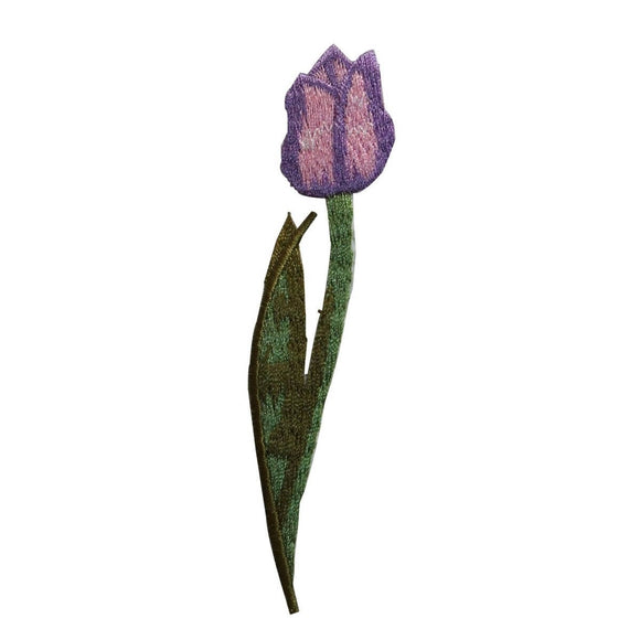 ID 6447 Purple Tulip Flower Plant Patch Garden Leaf Embroidered Iron On Applique