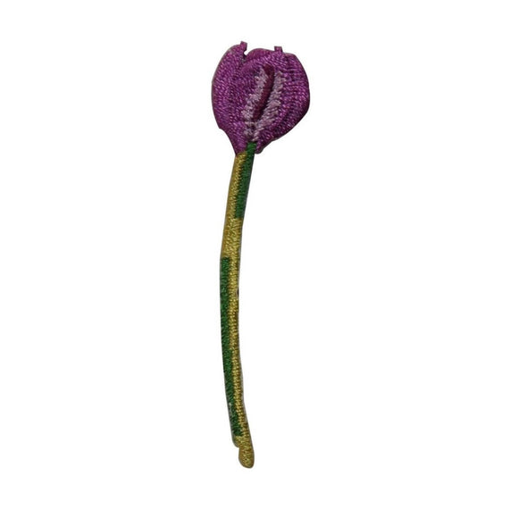 ID 6449 Purple Tulip Flower On Stem Patch Garden Embroidered Iron On Applique