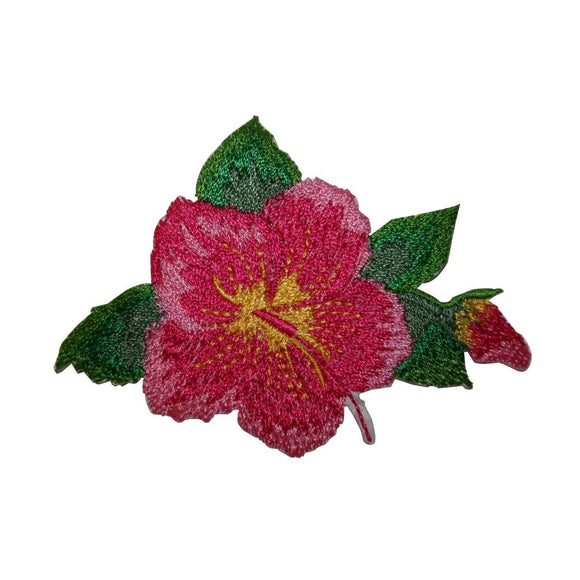 ID 6339 Pink Hibiscus Flower Patch Hawaii Tropical Embroidered Iron On Applique