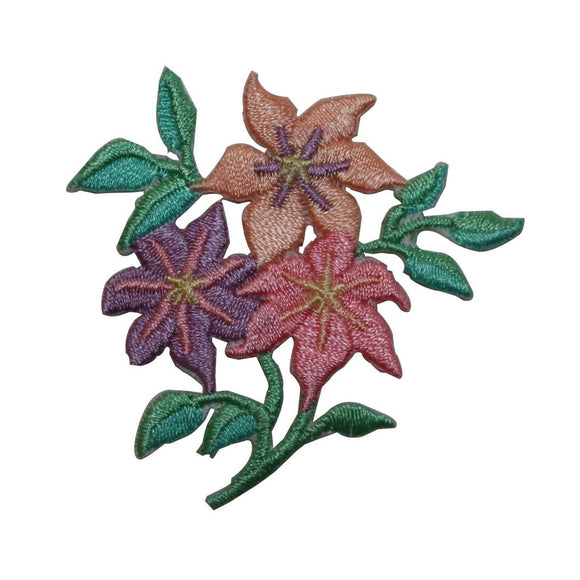 ID 6340 Multicolor Hibiscus Bush Patch Tropic Flower Embroidered IronOn Applique