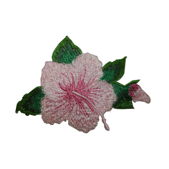 ID 6344 Pink Hibiscus Flower Blossom Patch Tropical Embroidered Iron On Applique