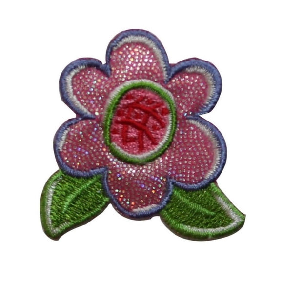 ID 6464 Shiny Pink Violet Flower Patch Garden Bloom Embroidered Iron On Applique