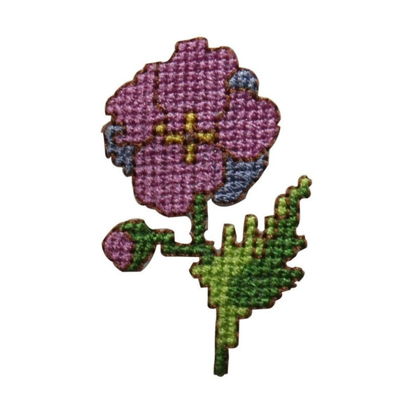 ID 6466 8 Bit Purple Crochet Lily Flower Patch Craft Embroidered IronOn Applique