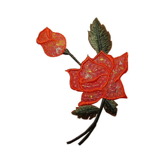 ID 6352 Orange Sequin Rose Patch Garden Flower Bloom Embroidered IronOn Applique