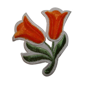 ID 6367 Soft Orange Tulips Patch Fuzzy Flower Garden Embroidered IronOn Applique