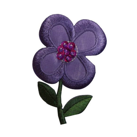 ID 6489 Purple Jeweled Flower Patch Garden Blossom Embroidered Iron On Applique