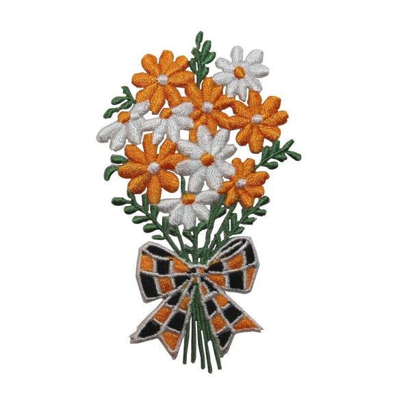 ID 6386 Orange Daisy Bouquet Patch Gift Bow Blossom Embroidered Iron On Applique