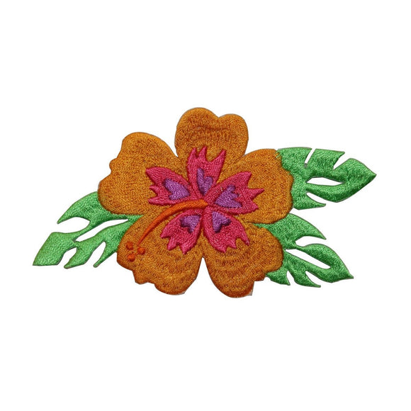 ID 6389 Orange Hibiscus Patch Exotic Flower Hawaiian Embroidered IronOn Applique