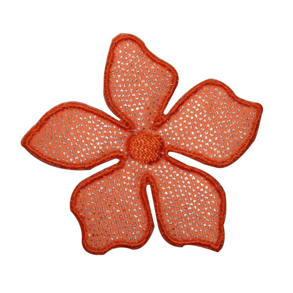 ID 6393 Shiny Orange Hibiscus Flower Patch Tropical Embroidered IronOn Applique