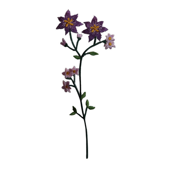 ID 6508 Purple Wildflower Stem Patch Flower Plant Embroidered Iron On Applique