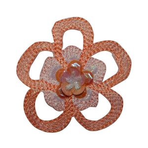 ID 6396 Sequin Orange Flower Outline Patch Beaded Embroidered Iron On Applique